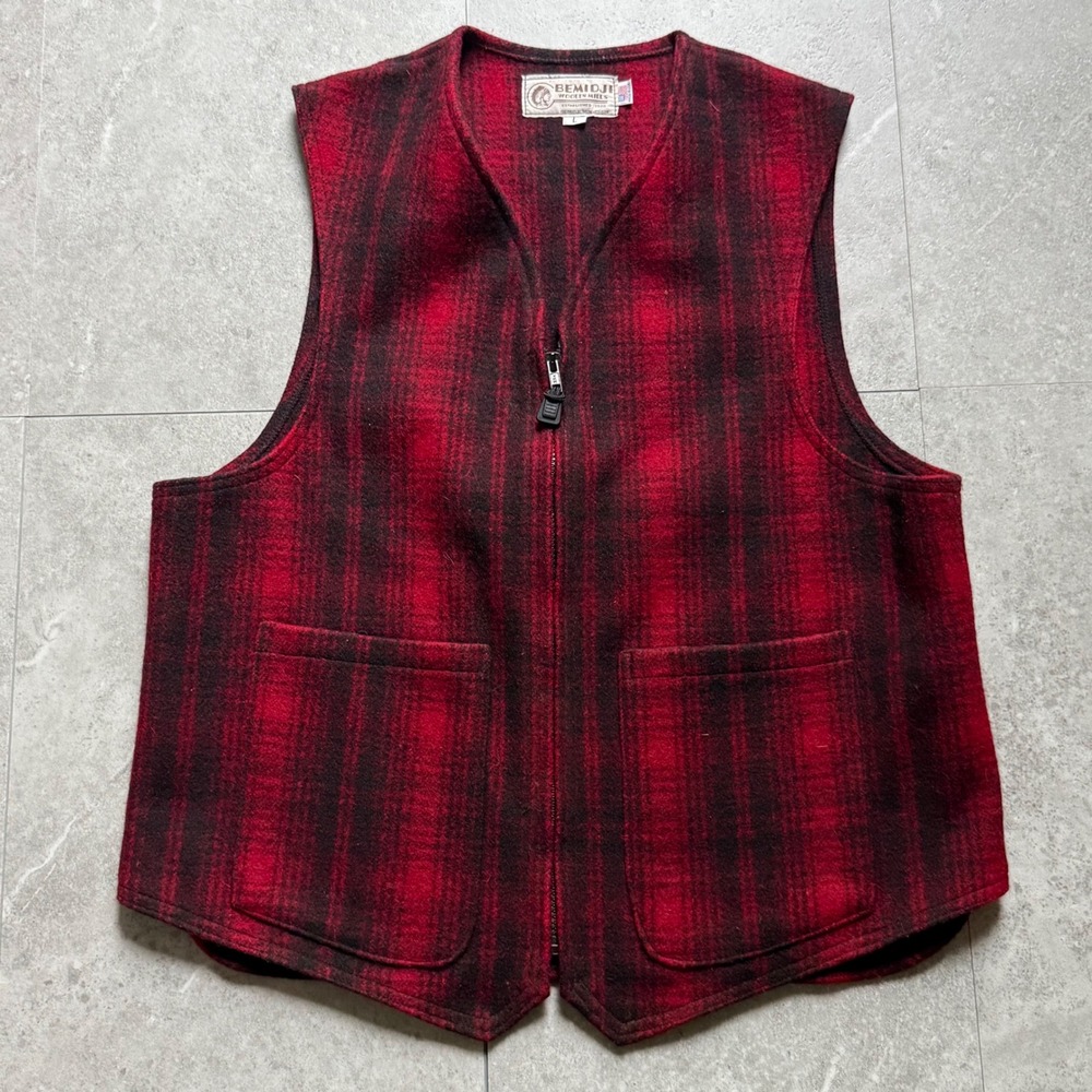 Vintage Bemidji Woolen Mills Plaid Zip Up Wool Vest Large